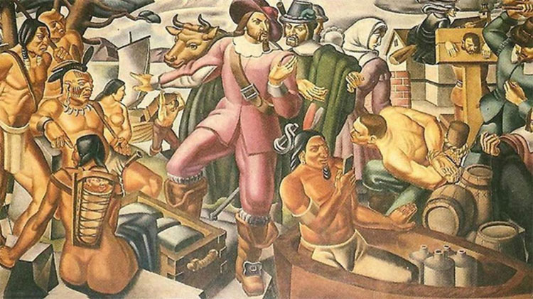 tranh-mr-pynchon Bức tranh "Mr. Pynchon and the Settling of Springfield" của họa sĩ Umberto Romano.